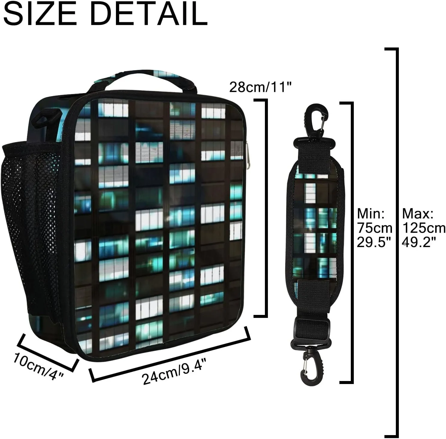 Hapuxt Lunch Box Lunch Bag with Adjustable Shoulder Strap Tote for Women Men Illuminated Windows Tall Building at Night Insulated Waterproof Resable Zipper Outdoor Work Office Picnic