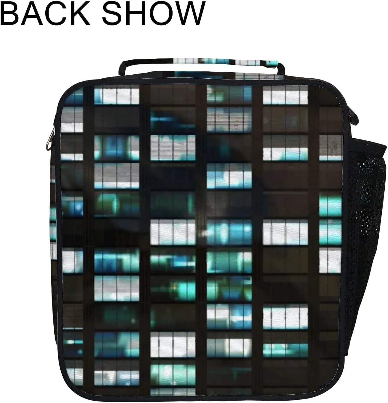 Hapuxt Lunch Box Lunch Bag with Adjustable Shoulder Strap Tote for Women Men Illuminated Windows Tall Building at Night Insulated Waterproof Resable Zipper Outdoor Work Office Picnic