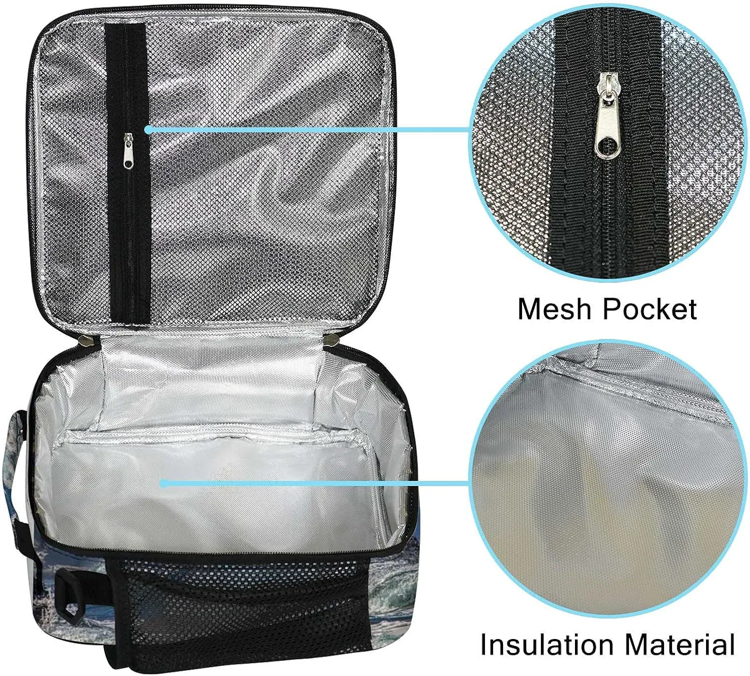 Hapuxt Lunch Box Lunch Bag with Adjustable Shoulder Strap Tote for Women Men Sea Waves Turbulent Blue Insulated Waterproof Resable Zipper School Outdoor Work Office Picnic
