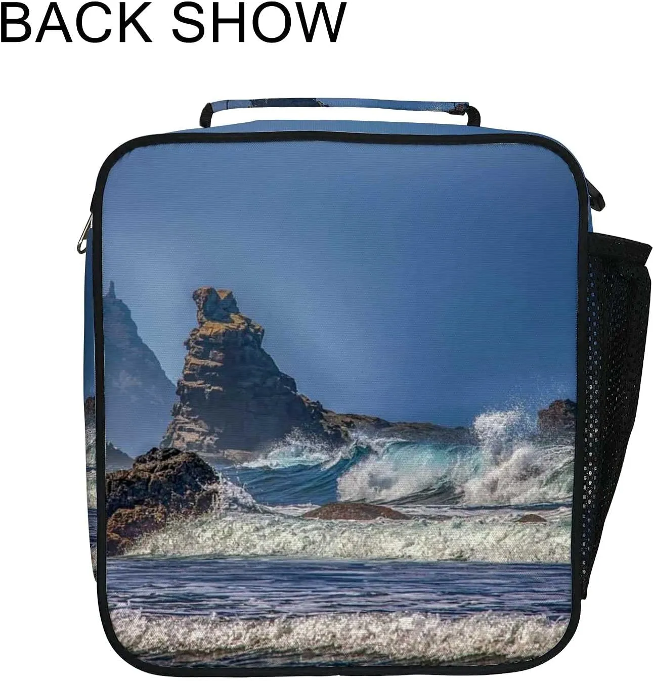 Hapuxt Lunch Box Lunch Bag with Adjustable Shoulder Strap Tote for Women Men Sea Waves Turbulent Blue Insulated Waterproof Resable Zipper School Outdoor Work Office Picnic