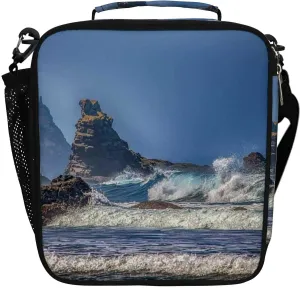 Hapuxt Lunch Box Lunch Bag with Adjustable Shoulder Strap Tote for Women Men Sea Waves Turbulent Blue Insulated Waterproof Resable Zipper School Outdoor Work Office Picnic
