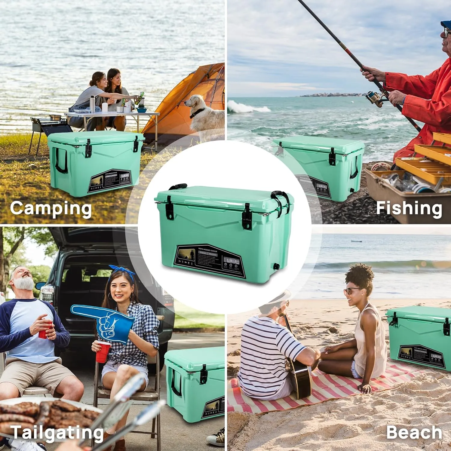 Hard Portable Insulated Cooler with Detachable Handle Heavy Duty for Camping, Fishing,Tailgating, Beach, Picnic, Boating, Sports