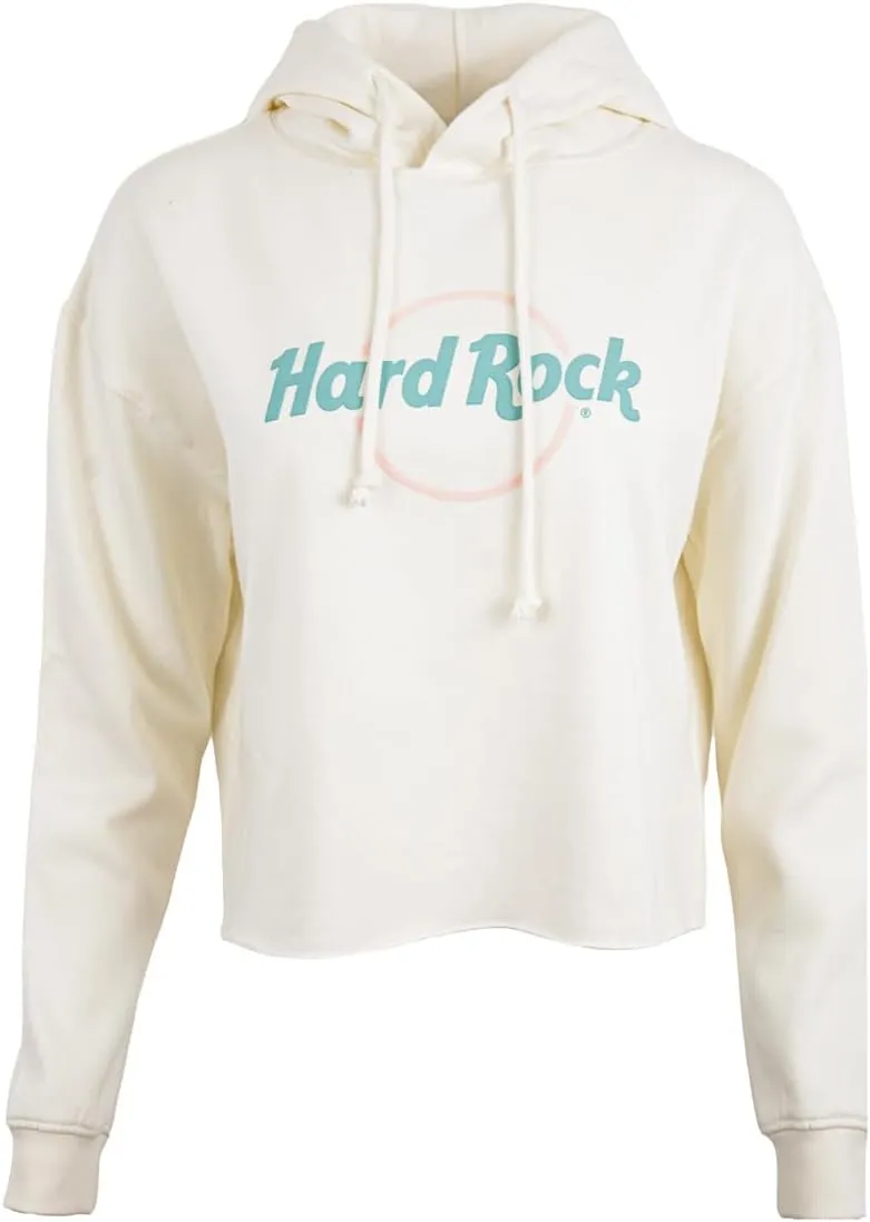 Hard Rock Women's Pop Of Color Fleece Crop Hoodie Beige
