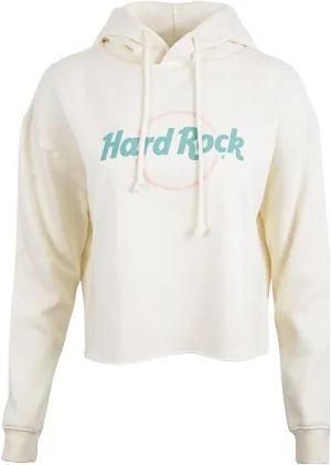Hard Rock Women's Pop Of Color Fleece Crop Hoodie Beige