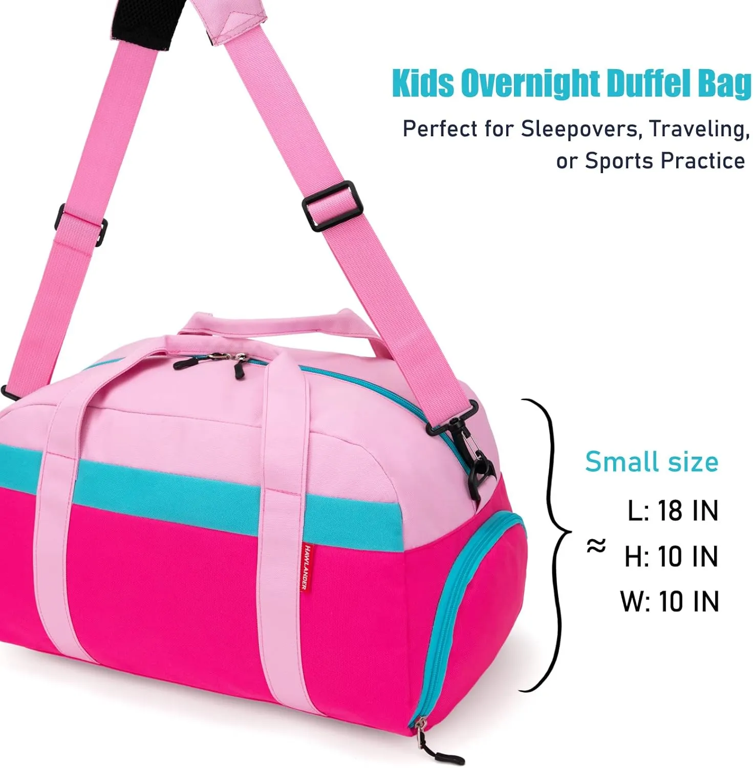 HawLander Kids Duffle Bag for Boys or Girls, Fit School Practice, or Overnight Travel (Pink)