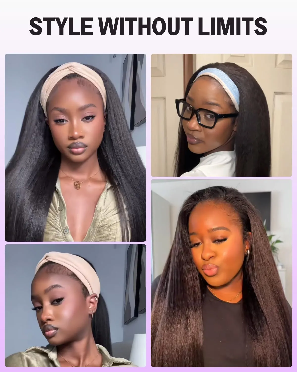 Headband Wig Human Hair Yaki Straight Human Hair Half Wig Ponytail Extension Machine Made Headband Wig, Drawstring Ponytail for Black Women 20 Inch
