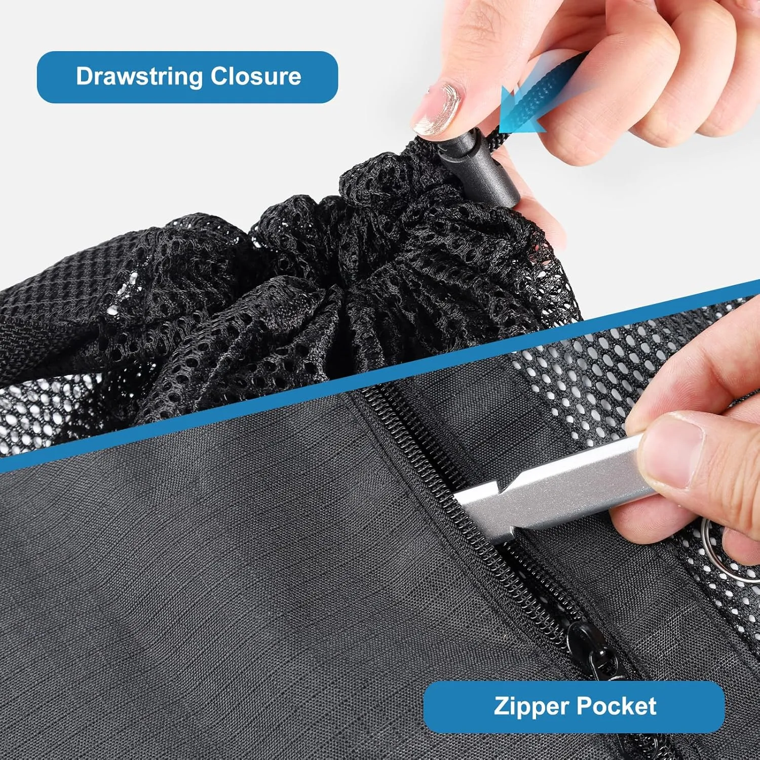 Heavy Duty Mesh Ball Bag with Zipper Pocket, Breathable Tear Resistant Drawstring Soccer Ball Bag with Adjustable Shoulder Strap for Various Balls, Beach Toys