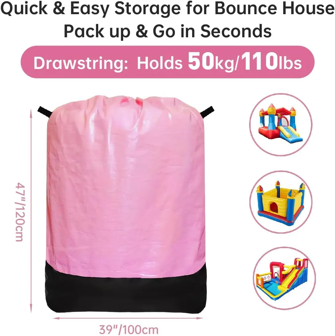 Heavy Duty Water-Resistant Inflatable Bounce House Storage Bag with Drawstring, Flat 39" x 47", for Residential & Commercial Use-Pink