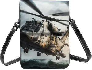 Helicopters aircraft flight Aviation cool Leather Small Crossbody Bags for Women Cell Phone Bag Wallet Purses with Adjustable Strap