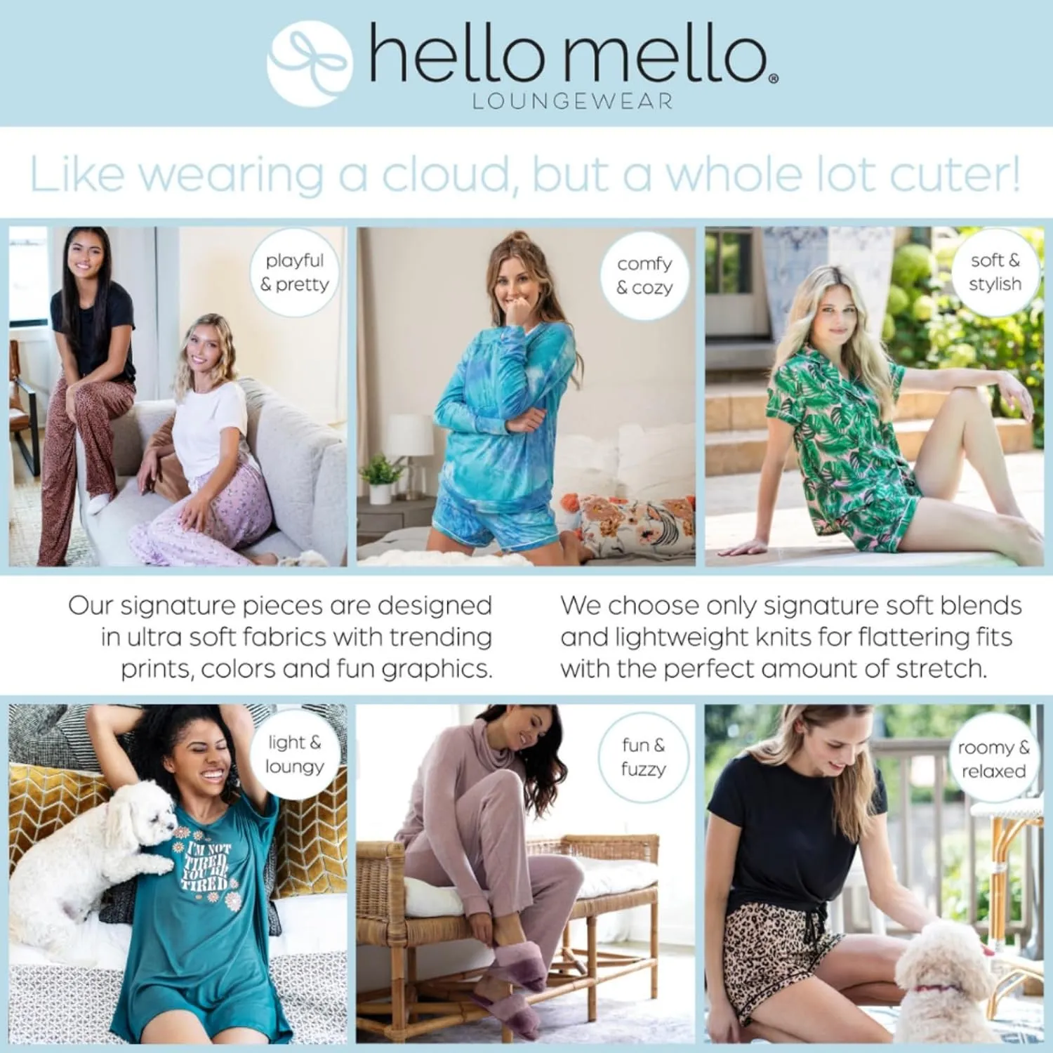 Hello Mello Signature Lounge Shorts Womens Soft Relaxed Pajama Bottoms Roomy Wide Leg Drawstring Waist Side Pockets