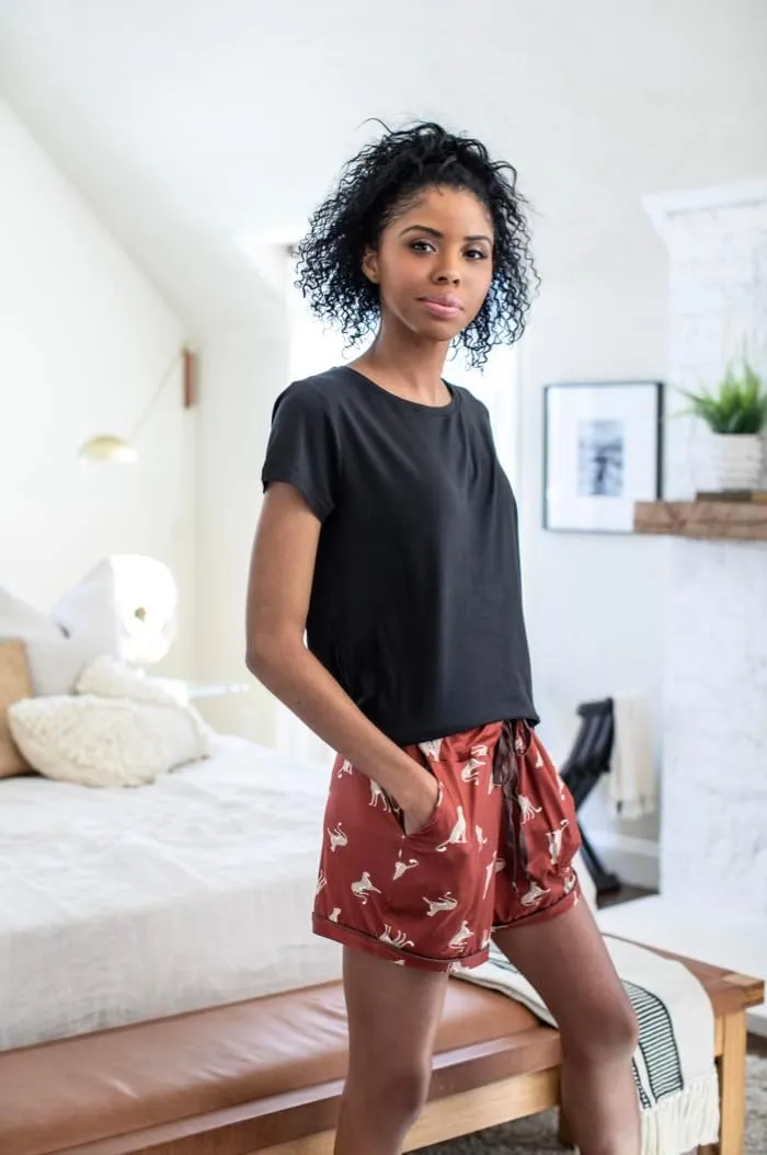 Hello Mello Signature Lounge Shorts Womens Soft Relaxed Pajama Bottoms Roomy Wide Leg Drawstring Waist Side Pockets