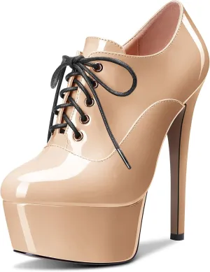 HEUIVZAR Womens Ankle Boots Short Bootie High Stiletto Heel Closed Toe Patent Lace-up Shoes 6 Inch