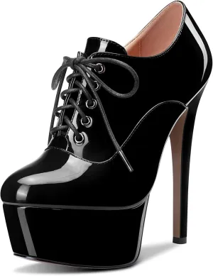 HEUIVZAR Womens Ankle Boots Short Bootie High Stiletto Heel Closed Toe Patent Lace-up Shoes 6 Inch