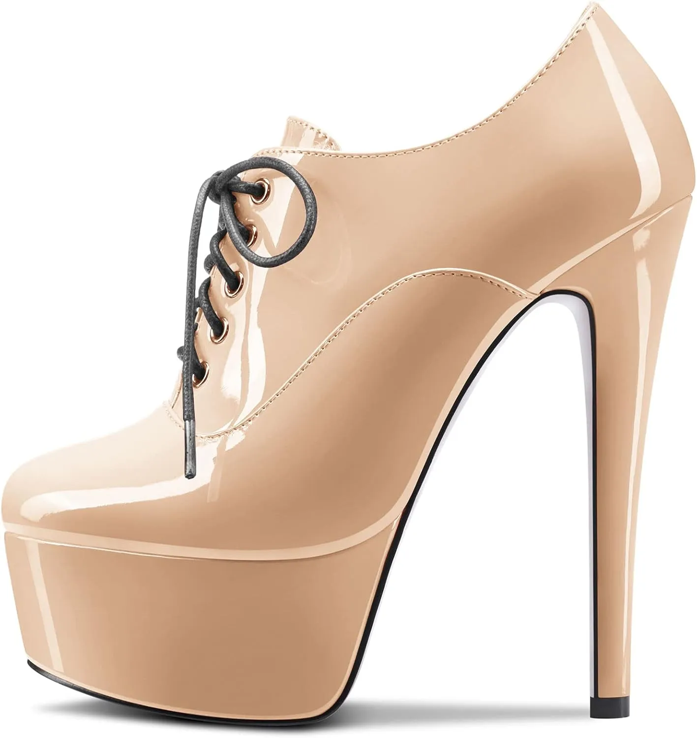 HEUIVZAR Womens Ankle Boots Short Bootie High Stiletto Heel Closed Toe Patent Lace-up Shoes 6 Inch