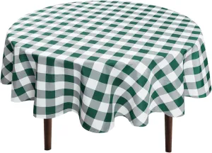 Hiasan Checkered Round Tablecloth 90 Inch for - Waterproof Stain and Wrinkle Resistant Washable Fabric Table Cloth for Dining Room Party Outdoor Picnic, Forest Green and White