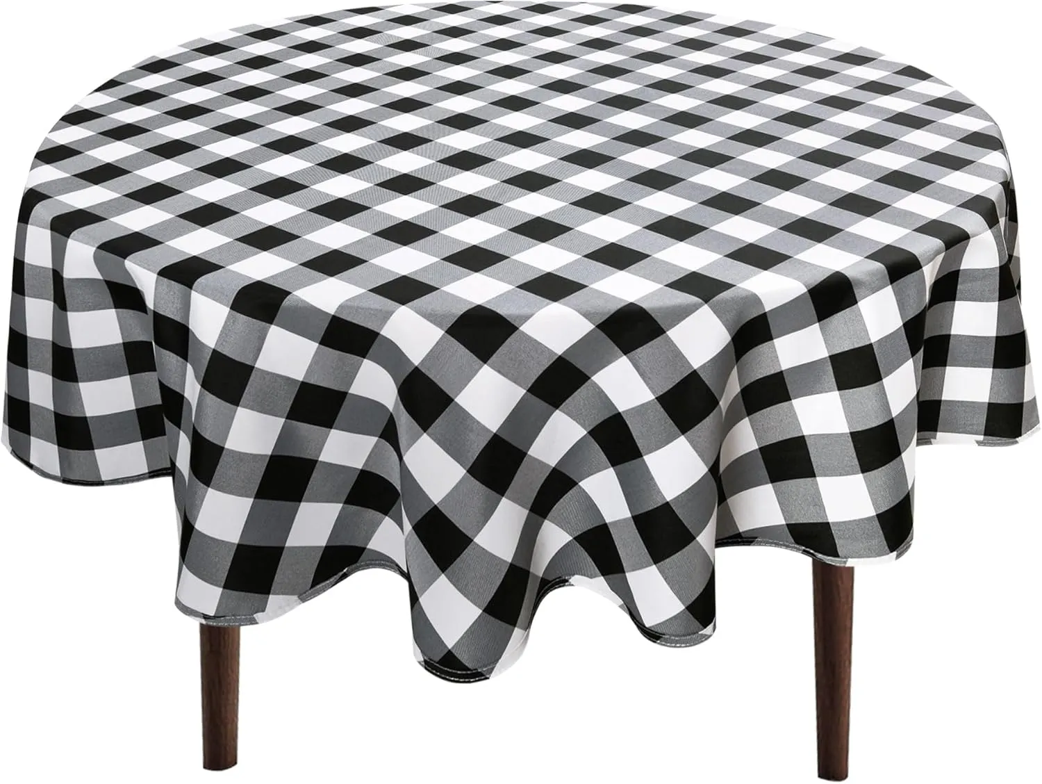 Hiasan Checkered Round Tablecloth 90 Inch - Waterproof Stain and Wrinkle Resistant Washable Fabric Table Cloth for Dining Room Party Outdoor Picnic, Black and White
