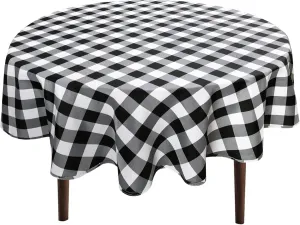 Hiasan Checkered Round Tablecloth 90 Inch - Waterproof Stain and Wrinkle Resistant Washable Fabric Table Cloth for Dining Room Party Outdoor Picnic, Black and White