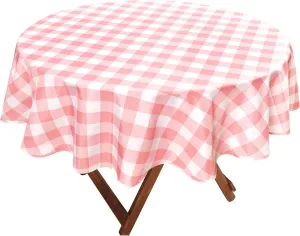 Hiasan Checkered Round Tablecloth 90 Inch - Waterproof Stain and Wrinkle Resistant Washable Fabric Table Cloth for Dining Room Party Outdoor Picnic, Pink and White