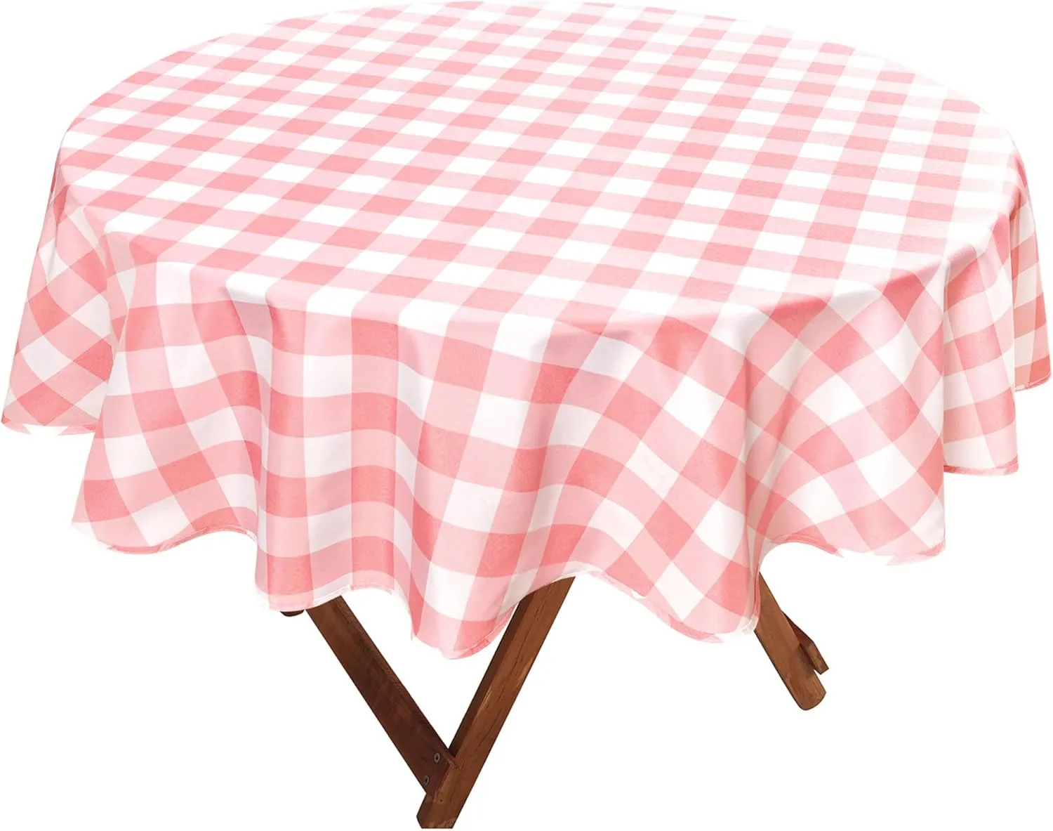 Hiasan Checkered Round Tablecloth 90 Inch - Waterproof Stain and Wrinkle Resistant Washable Fabric Table Cloth for Dining Room Party Outdoor Picnic, Pink and White
