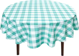 Hiasan Checkered Round Tablecloth 90 Inch - Waterproof Stain and Wrinkle Resistant Washable Fabric Table Cloth for Dining Room Party Outdoor Picnic,Aqua and White