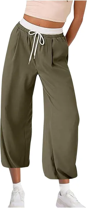 Hiking Pants Women Lightweight Travel Athletic Elastic Waist Cargo Pants Baggy Drawstring Joggers Sweatpants