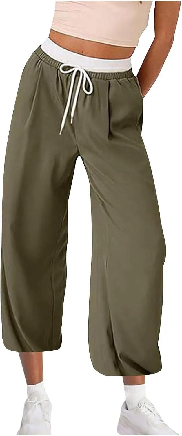 Hiking Pants Women Lightweight Travel Athletic Elastic Waist Cargo Pants Baggy Drawstring Joggers Sweatpants