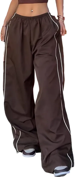 Himosyber Women's Parachute Pants Baggy Elasitc Waist Relaxed Y2K Track Pant Trousers