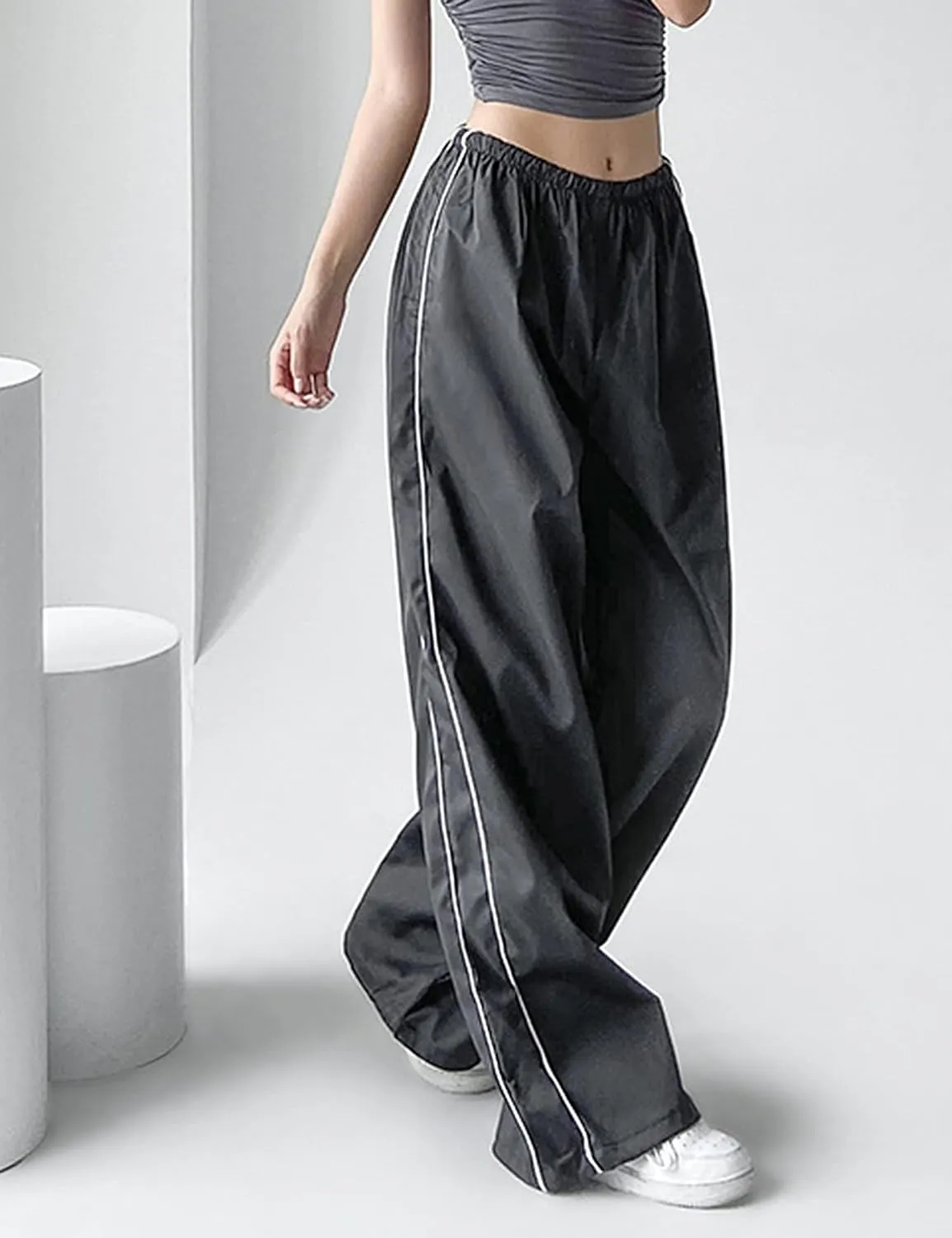 Himosyber Women's Parachute Pants Baggy Elasitc Waist Relaxed Y2K Track Pant Trousers