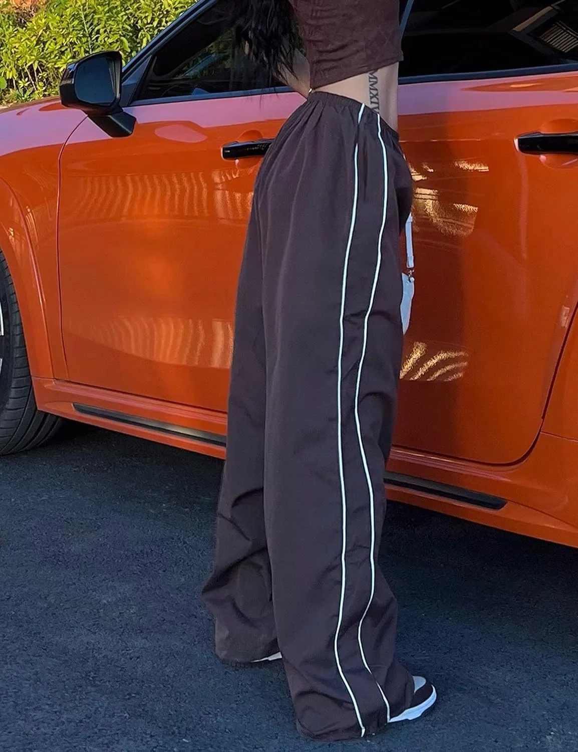 Himosyber Women's Parachute Pants Baggy Elasitc Waist Relaxed Y2K Track Pant Trousers