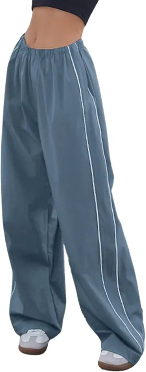 Himosyber Women's Parachute Pants Baggy Elasitc Waist Relaxed Y2K Track Pant Trousers