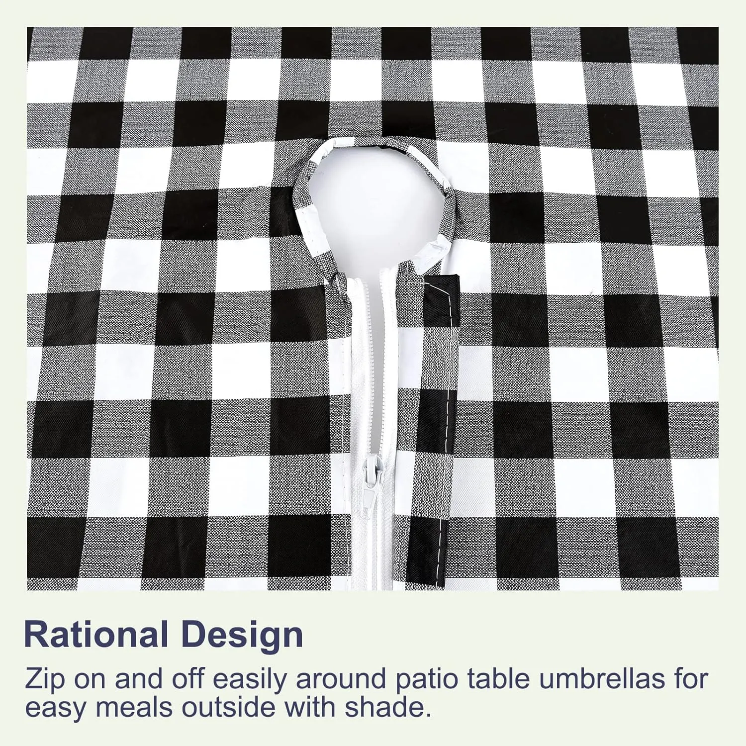 Hipinger Vinyl Round Fitted Tablecloth with Zipper and Umbrella Hole, Oil Waterproof PVC Table Cover 60 Inch Round, Black and White Checkered, 60" Round-Zippered