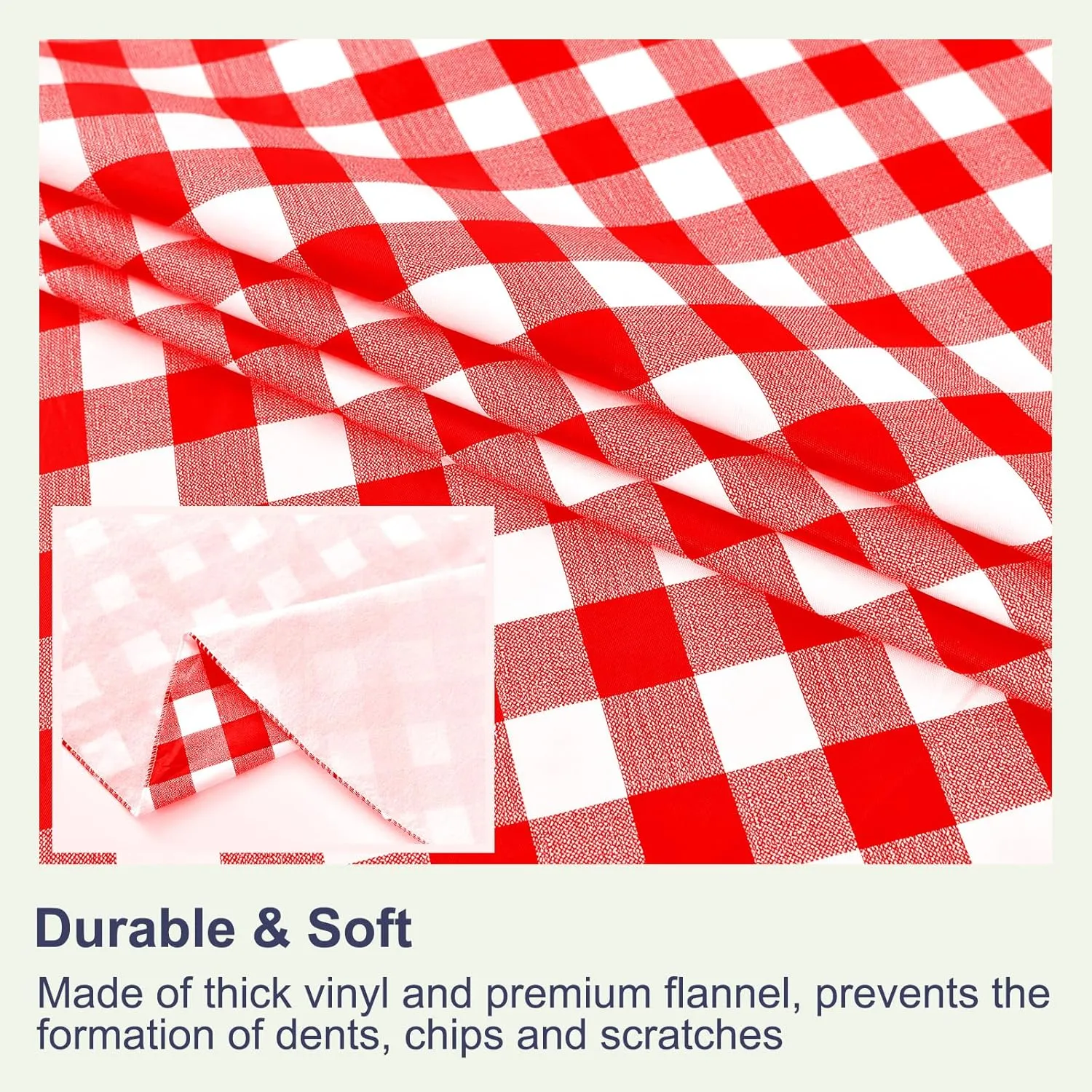 Hipinger Vinyl Round Tablecloth with Zipper and Umbrella Hole, Outdoor Oil Waterproof Stain Resisteant PVC Table Cover for Party, Picnic and Patio 60 Inch Round, Red and White Checkered