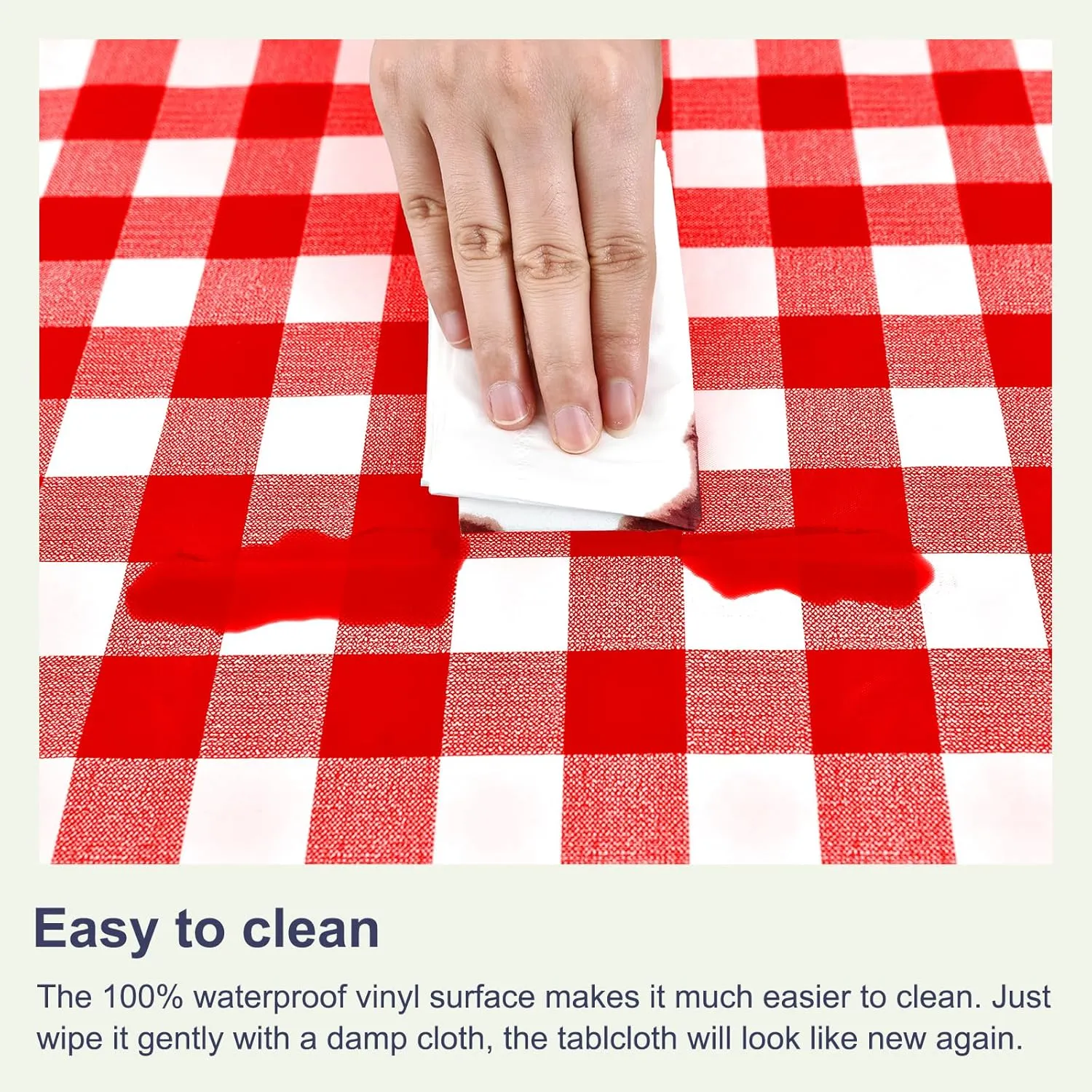 Hipinger Vinyl Round Tablecloth with Zipper and Umbrella Hole, Outdoor Oil Waterproof Stain Resisteant PVC Table Cover for Party, Picnic and Patio 60 Inch Round, Red and White Checkered