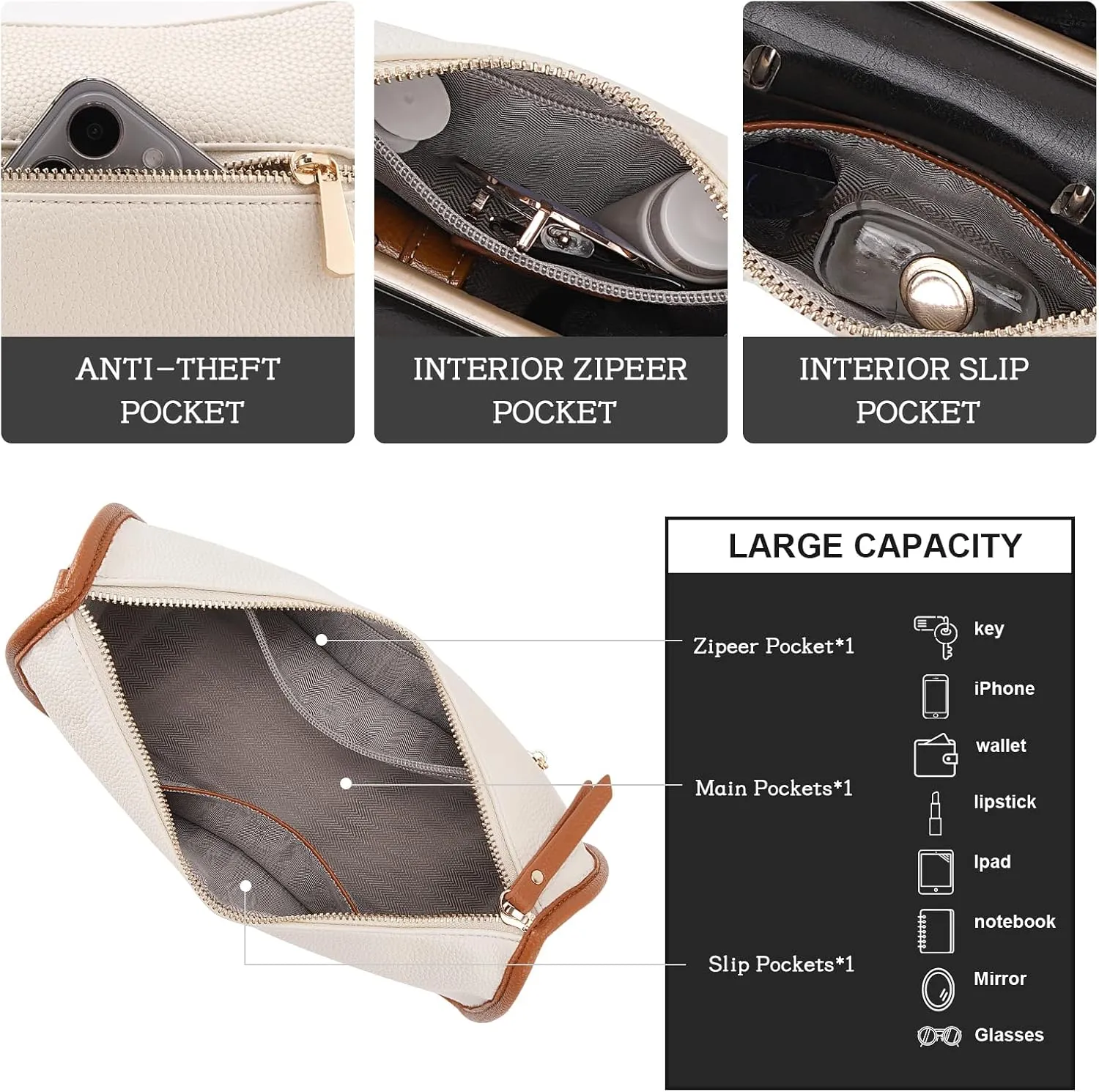 HKCLUF Crossbody Bags Purses for Women Trendy,Vegan Leather Medium Crossbody Purse,Shoulder Bag with 2PCS Adjustable Strap