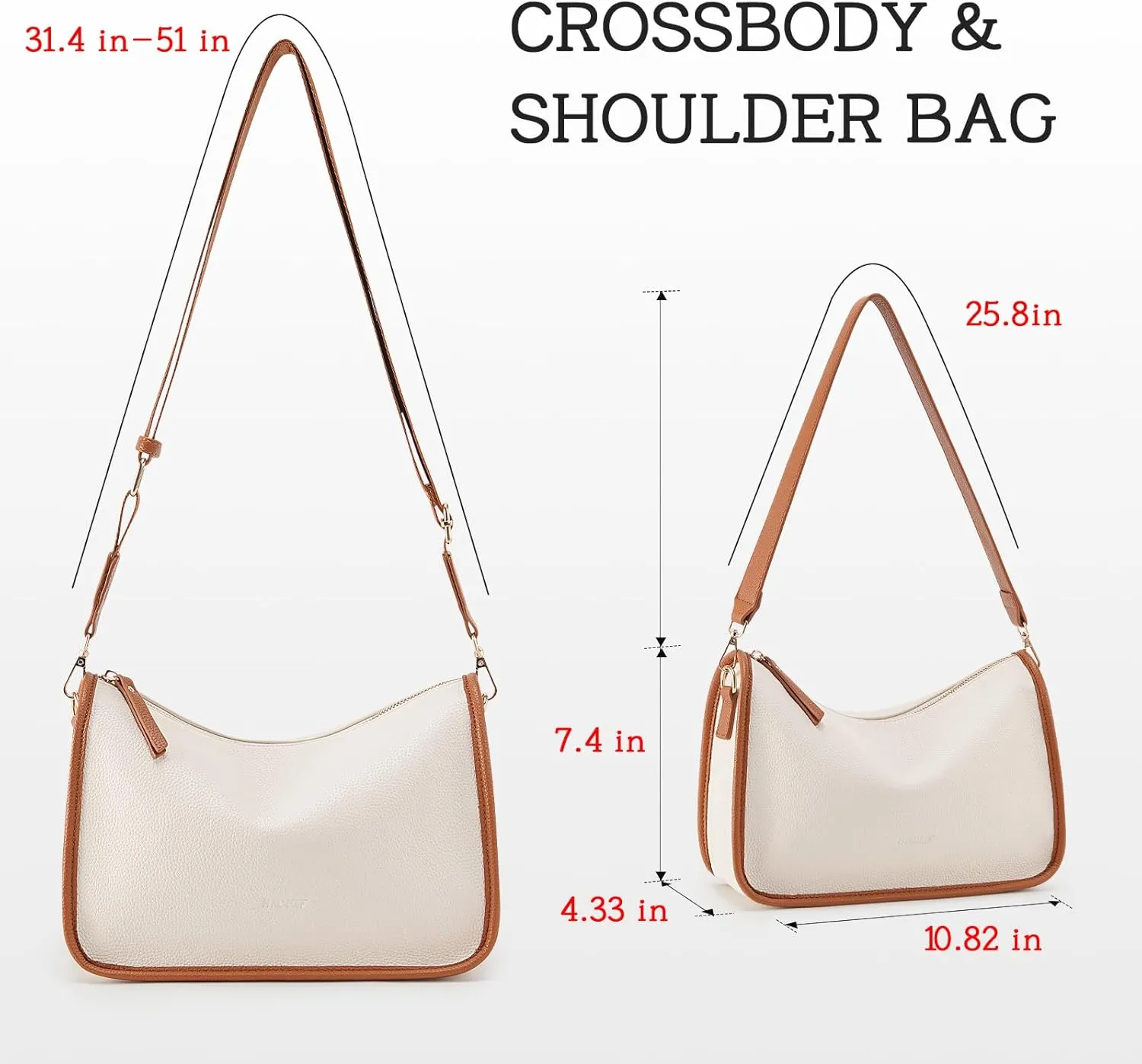 HKCLUF Crossbody Bags Purses for Women Trendy,Vegan Leather Medium Crossbody Purse,Shoulder Bag with 2PCS Adjustable Strap