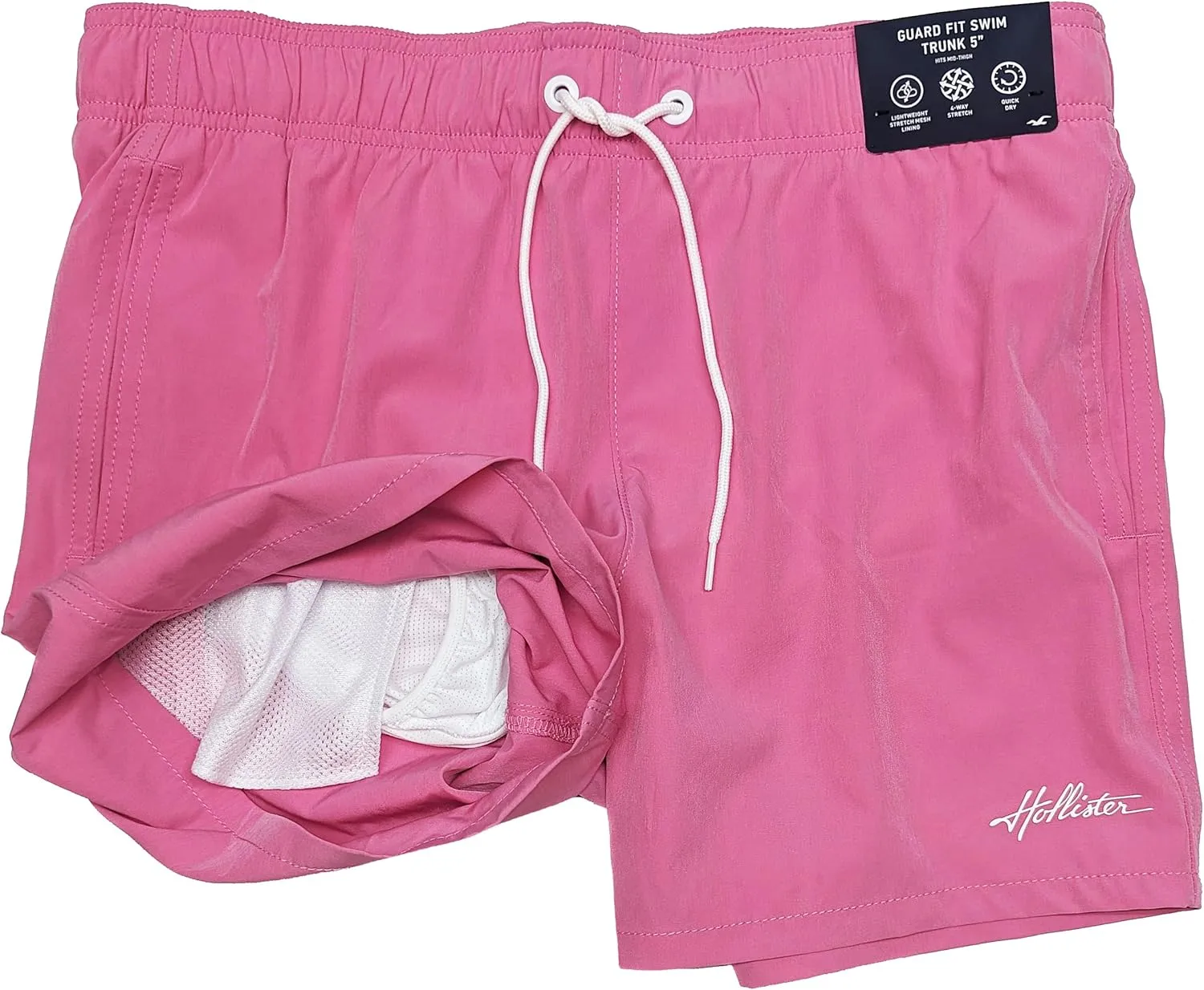 Hollister California Men's 4-Way Stretch Guard Fit Swim Trunk 5" W/Inner Mesh HOM-8