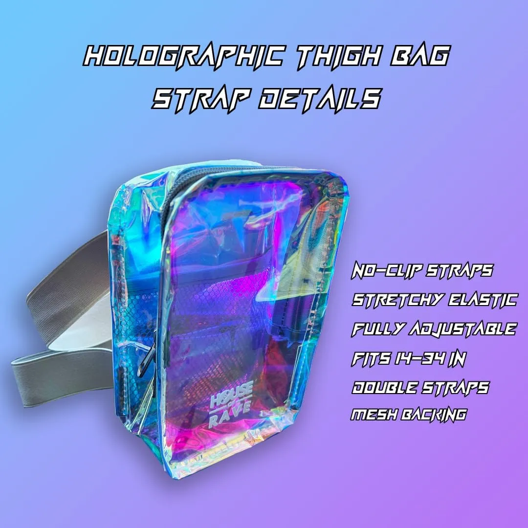 Holographic Thigh Bag - Carnival Bag - Inner Mesh Pocket & Double Zipper Rave Bag - Clear Thigh Bag for Women - Jelly Phone Holder Bag