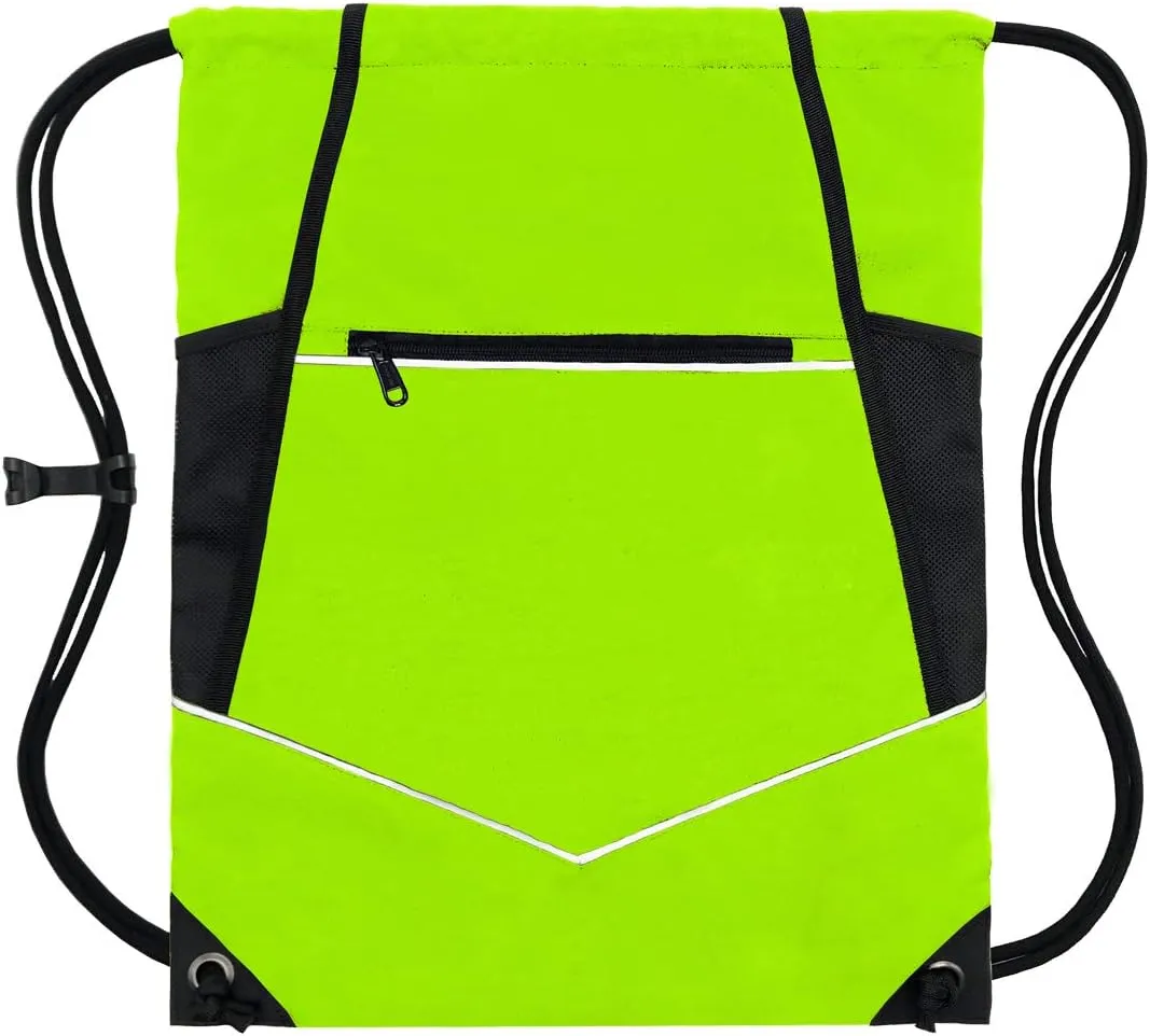 HOLYLUCK Packable Drawstring Sackpack Wet Pocket with Zipper and Water Bottle Mesh Pockets (Green)