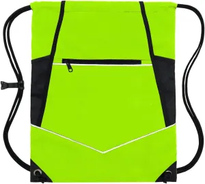 HOLYLUCK Packable Drawstring Sackpack Wet Pocket with Zipper and Water Bottle Mesh Pockets (Green)