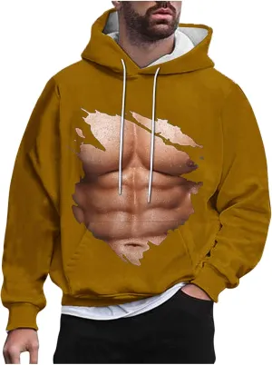 Hoodies for Men Pullover Mens Workout Muscle Print Hooded Sweatshirts Causal Loose Drawstring Long Sleeve Shirts