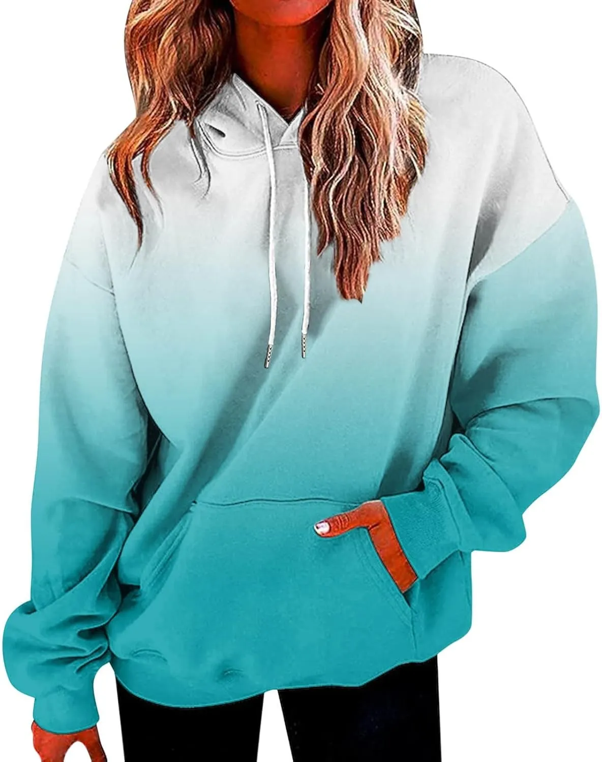 Hoodies for Women Drawstring Pullover Multicolor Hoodie Casual Long Sleeve Oversized Sweatshirts with Pockets