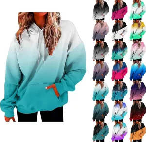 Hoodies for Women Drawstring Pullover Multicolor Hoodie Casual Long Sleeve Oversized Sweatshirts with Pockets