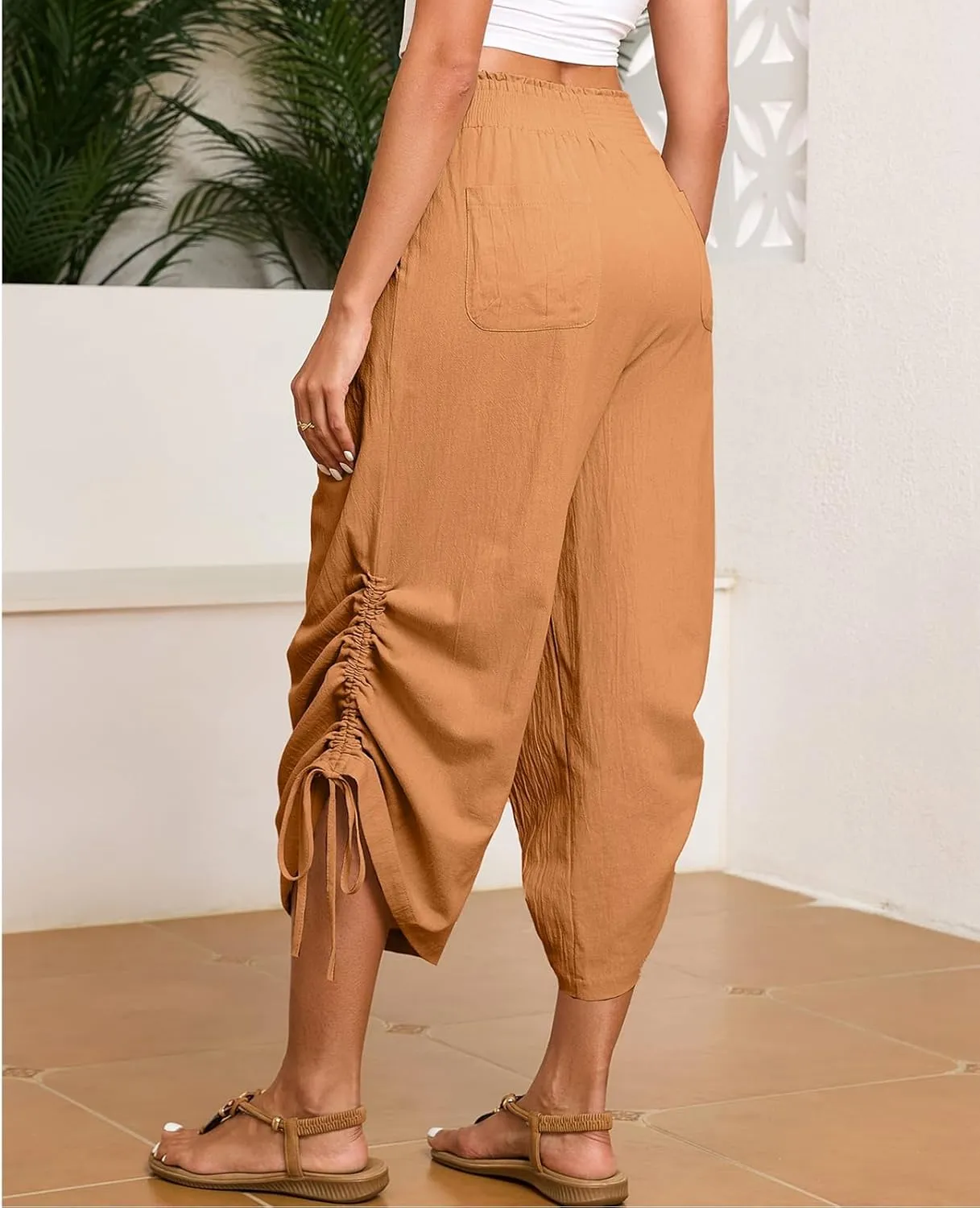 HOTIAN Women's Cotton Linen Boho Pants Summer High Waisted Casual High Waist Lounge Harem Pant 2025