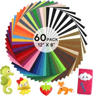 HTVRONT Felt Sheets for Crafts - 60pcs Felt Squares A4-8x12" Stiff Felt Sheets, Assorted Colors Craft Felt, 1mm Stiff Felt Fabric for Sewing, Patchwork, Decoration, Embroidering, Book, Felt Papers