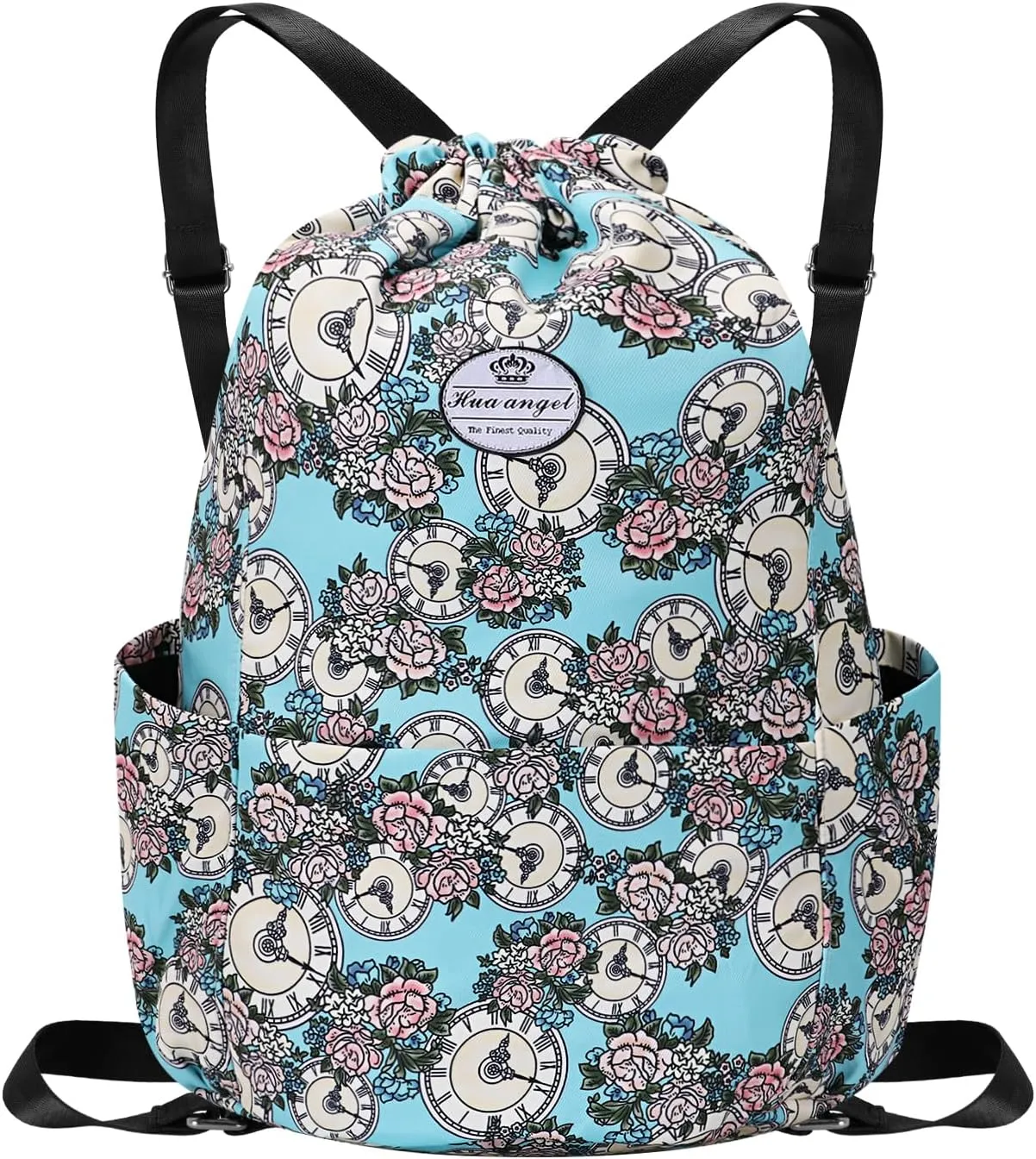 HUA ANGEL Floral Print Drawstring Bag - Lightweight Waterproof Cinch Sackpack with Side Pocket for Men & Women Travel Gym Bag