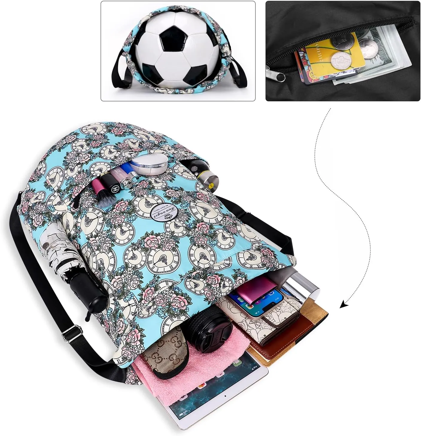 HUA ANGEL Floral Print Drawstring Bag - Lightweight Waterproof Cinch Sackpack with Side Pocket for Men & Women Travel Gym Bag
