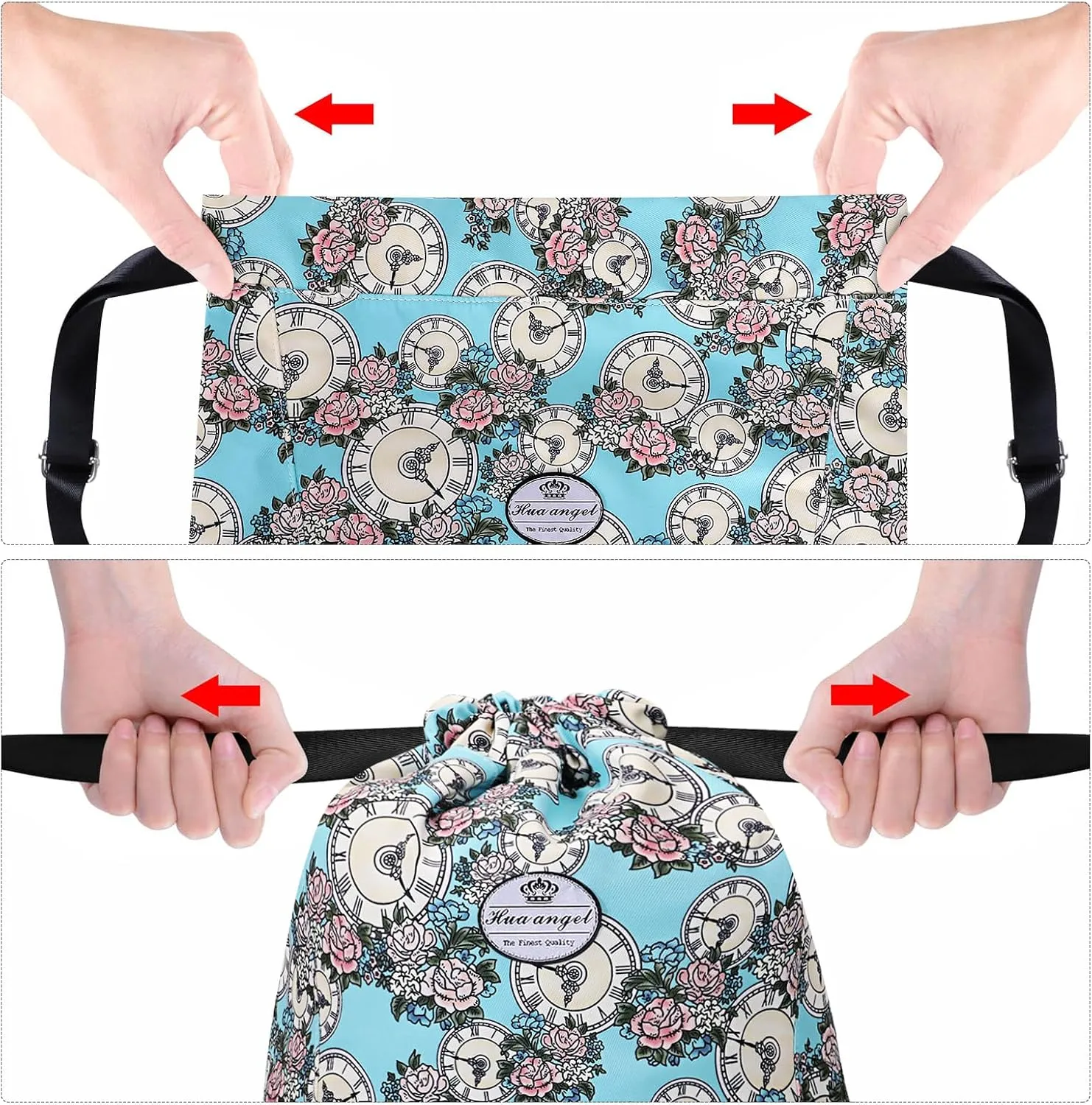 HUA ANGEL Floral Print Drawstring Bag - Lightweight Waterproof Cinch Sackpack with Side Pocket for Men & Women Travel Gym Bag