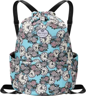 HUA ANGEL Floral Print Drawstring Bag - Lightweight Waterproof Cinch Sackpack with Side Pocket for Men & Women Travel Gym Bag