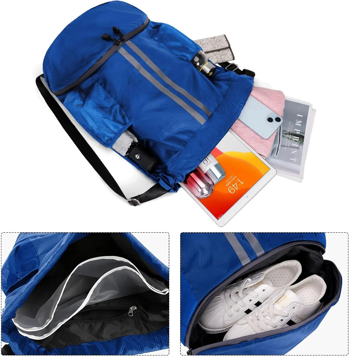 HUA ANGEL Waterproof Drawstring Backpack Lightweight Nylon Gym Bag with Shoe Compartment for Travel Swimming Sports Outdoor