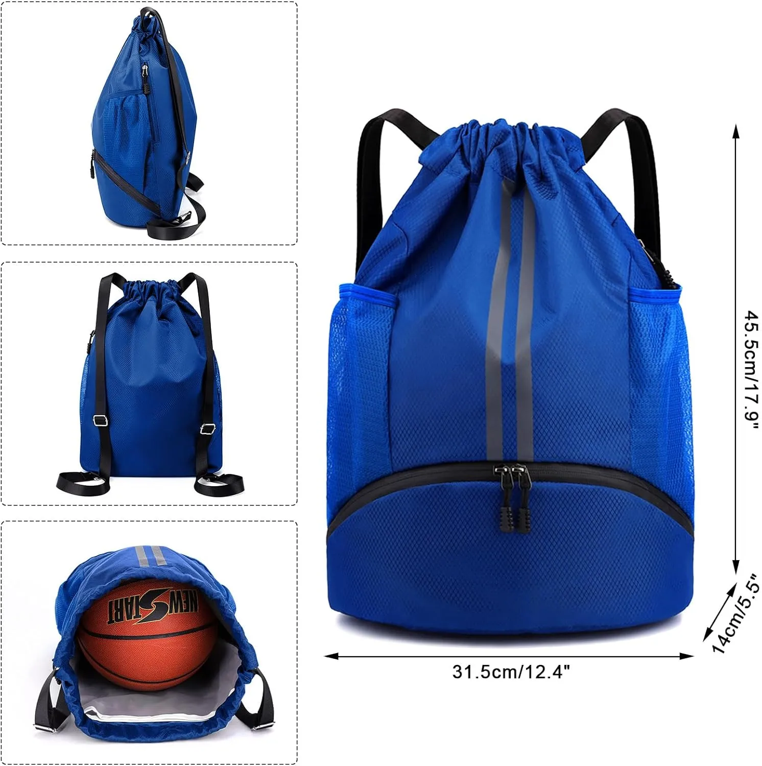 HUA ANGEL Waterproof Drawstring Backpack Lightweight Nylon Gym Bag with Shoe Compartment for Travel Swimming Sports Outdoor